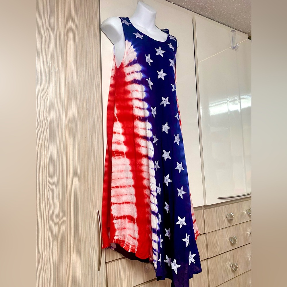 American flag 100% rayon, handcrafted tie dye in India summer dress cove… - Picture 8 of 17